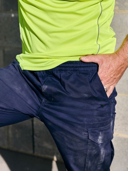 BISLEY TAPED BIOMOTION STRETCH COTTON DRILL ELASTIC WAIST CARGO WORK PANT