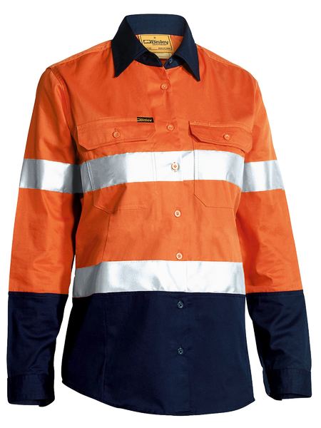 BISLEY LADIES TAPED HI VIS COOL LIGHTWEIGHT DRILL SHIRT