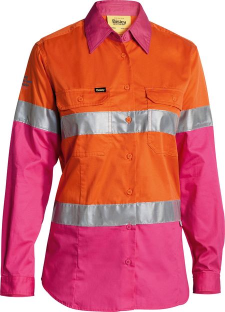 BISLEY LADIES TAPED HI VIS COOL LIGHTWEIGHT DRILL SHIRT