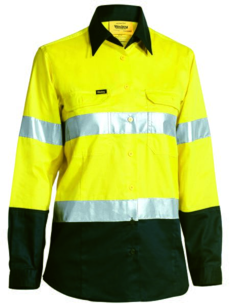 BISLEY LADIES TAPED HI VIS COOL LIGHTWEIGHT DRILL SHIRT