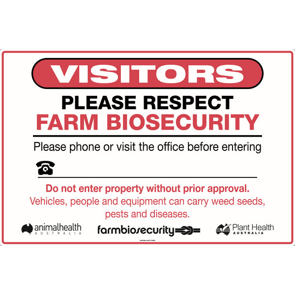 TUFFA VISITORS PLEASE RESPECT FARM BIOSECURITY SIGN