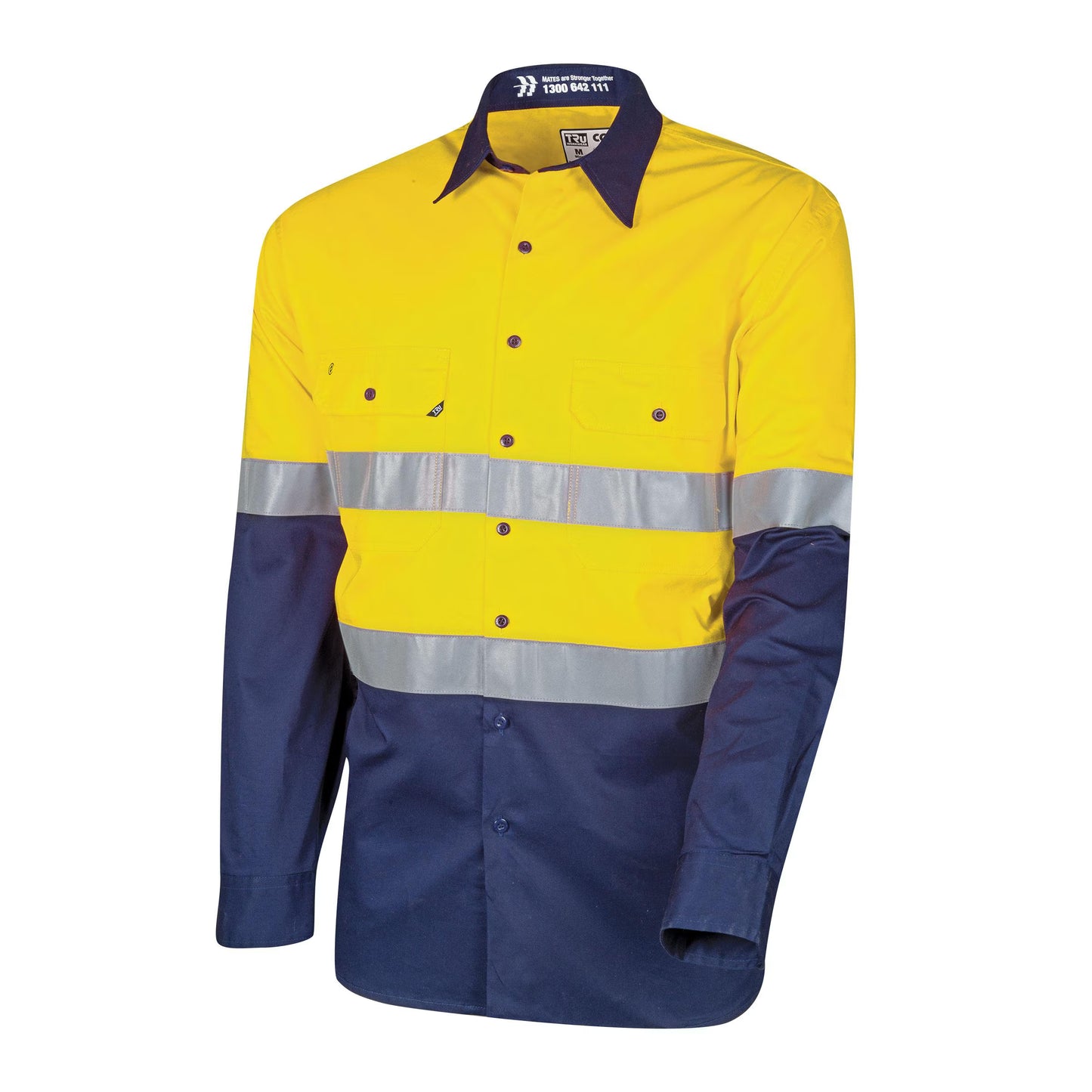 TRU WORKWEAR LIGHTWEIGHT VENTED HI-VIS DRILL SHIRT WITH REFLECTIVE TAPE