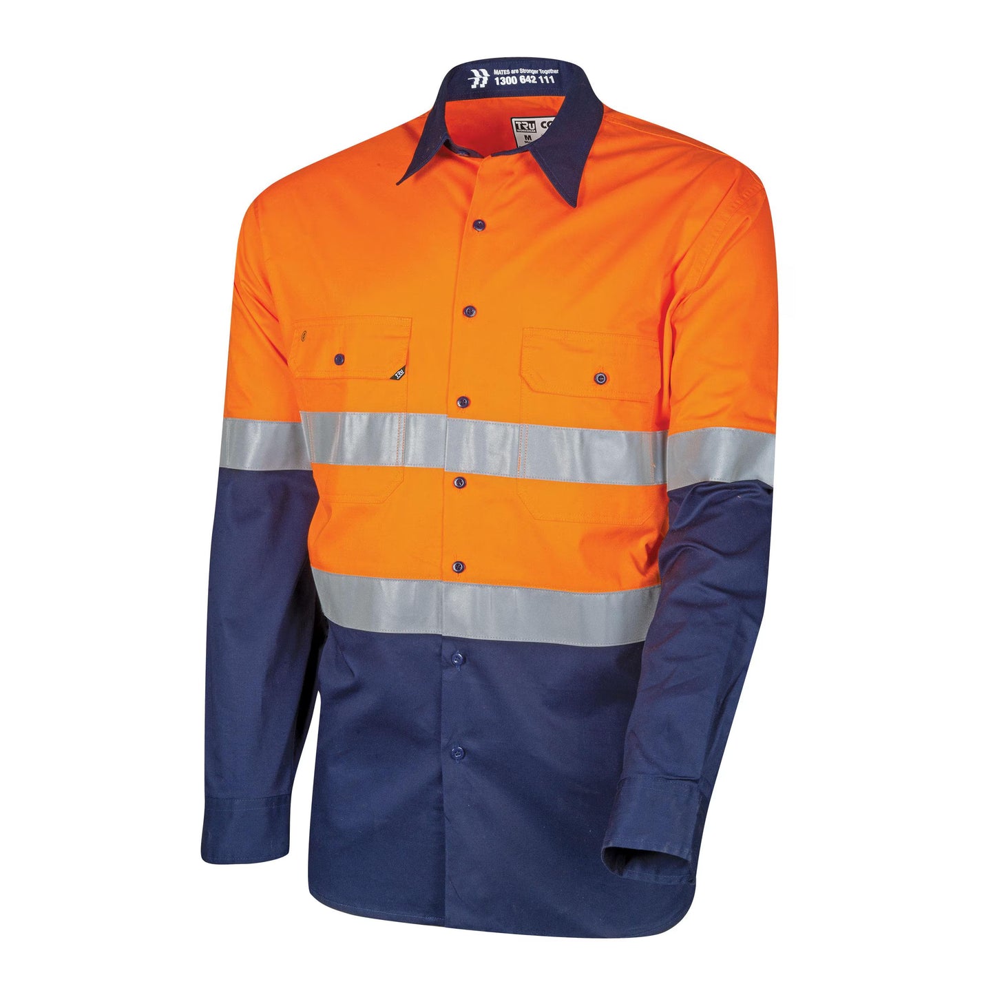 TRU WORKWEAR LIGHTWEIGHT VENTED HI-VIS DRILL SHIRT WITH REFLECTIVE TAPE