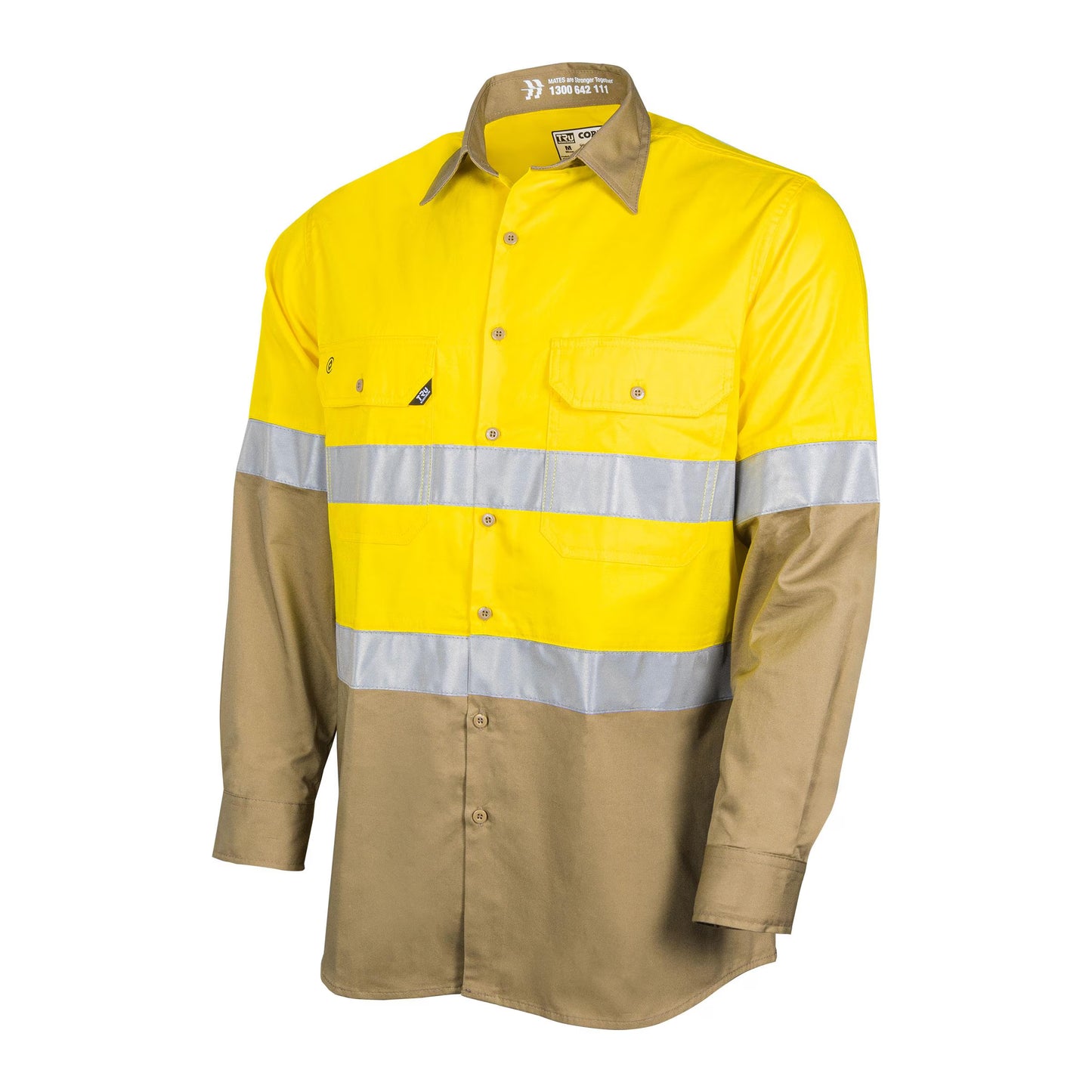 TRU WORKWEAR LIGHTWEIGHT VENTED HI-VIS DRILL SHIRT WITH REFLECTIVE TAPE