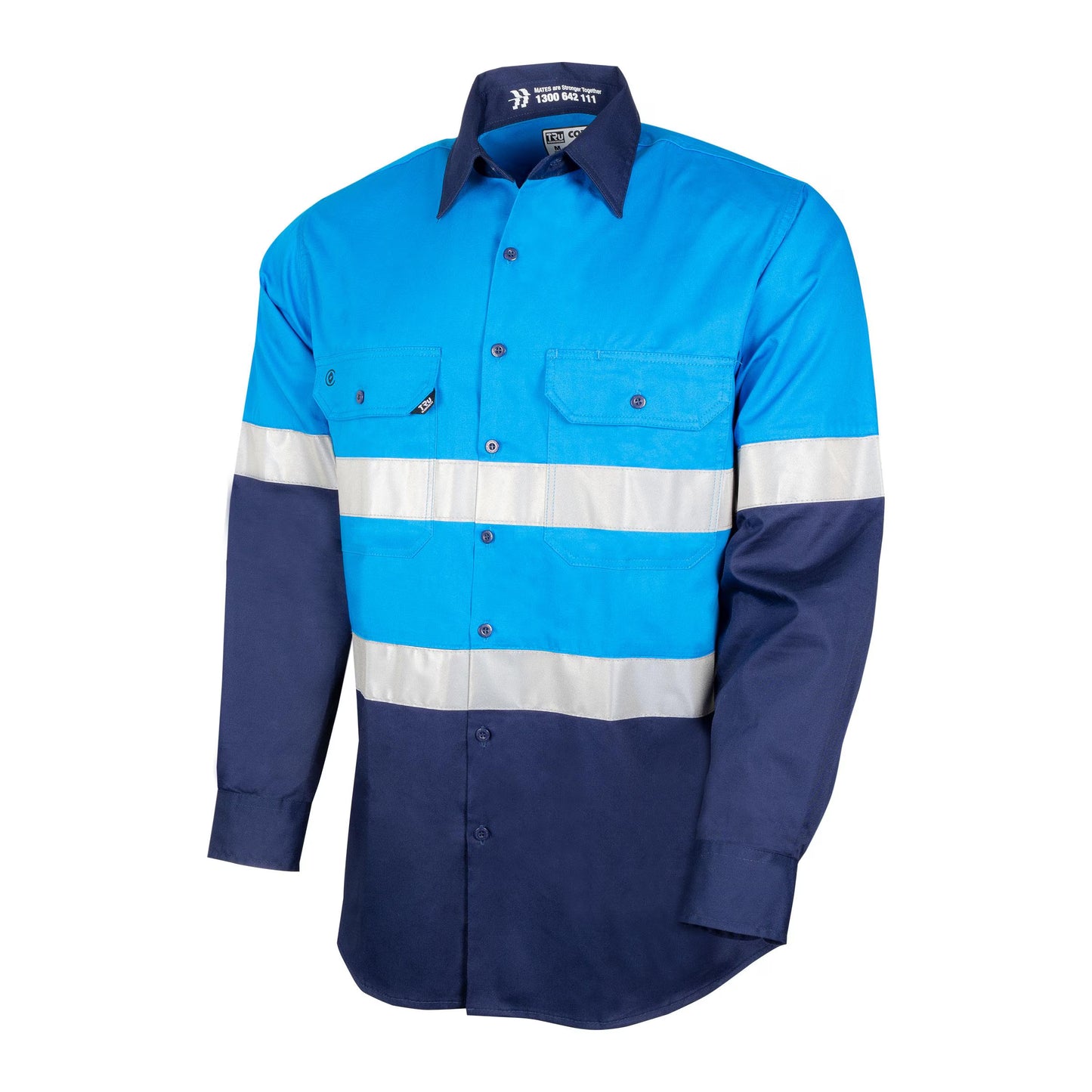 TRU WORKWEAR LIGHTWEIGHT VENTED HI-VIS DRILL SHIRT WITH REFLECTIVE TAPE