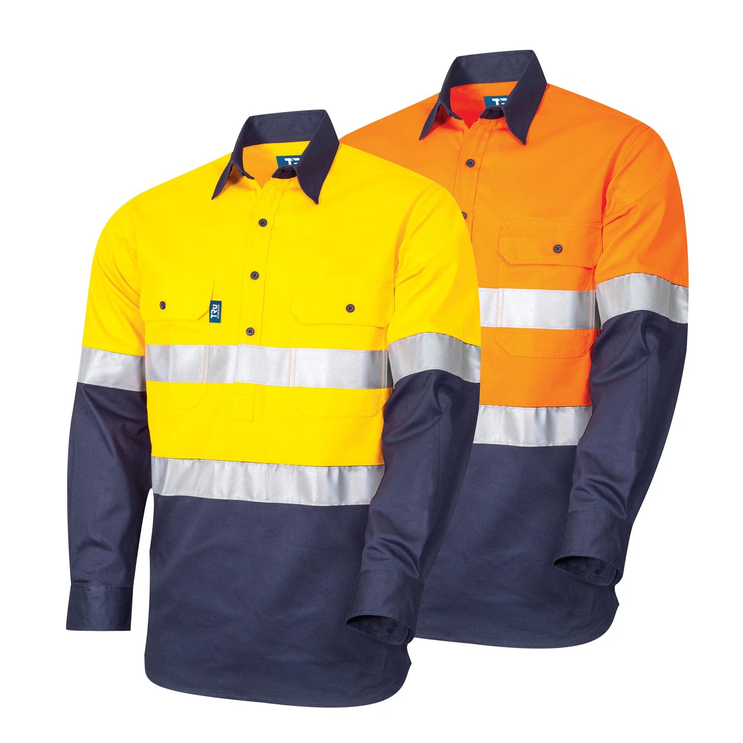 TRU WORKWEAR LIGHTWEIGHT VENTED L/S CLOSED FRONT HI-VIS DRILL SHIRT WITH REFLECTIVE TAPE