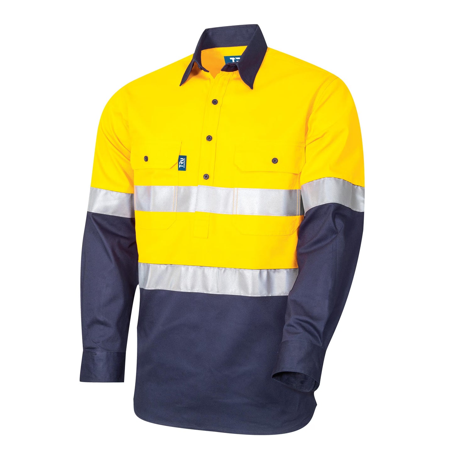 TRU WORKWEAR LIGHTWEIGHT VENTED L/S CLOSED FRONT HI-VIS DRILL SHIRT WITH REFLECTIVE TAPE