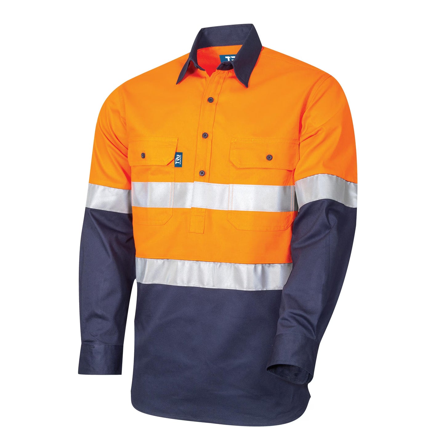 TRU WORKWEAR LIGHTWEIGHT VENTED L/S CLOSED FRONT HI-VIS DRILL SHIRT WITH REFLECTIVE TAPE