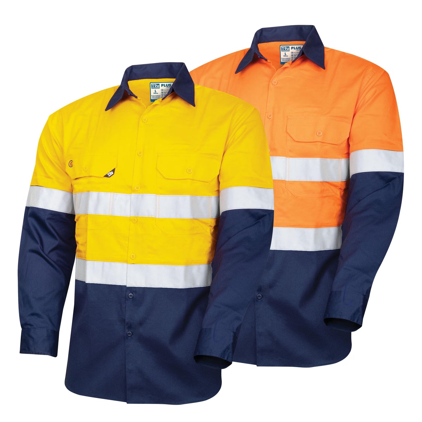 TRU WORKWEAR LIGHTWEIGHT VENTED L/S HI-VIS DRILL SHIRT WITH REFLECTIVE TAPE