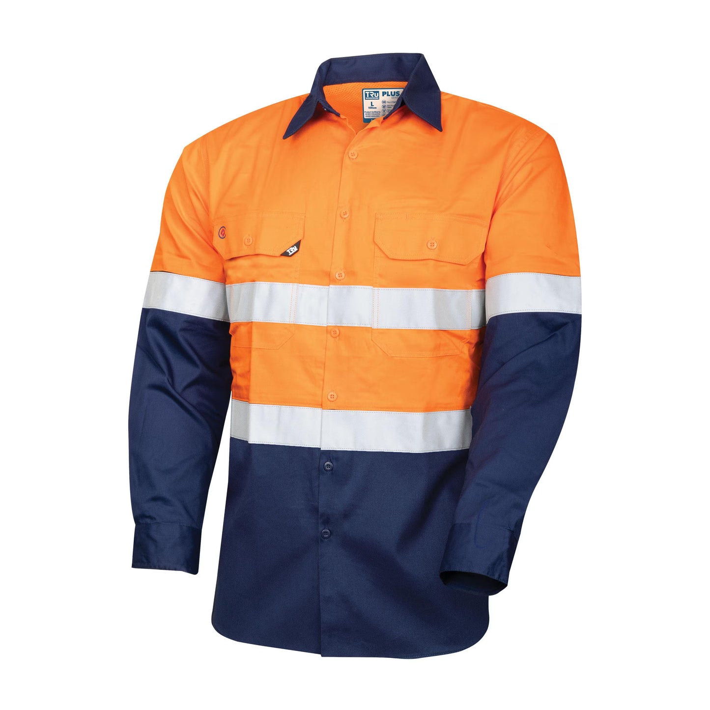 TRU WORKWEAR LIGHTWEIGHT VENTED L/S HI-VIS DRILL SHIRT WITH REFLECTIVE TAPE