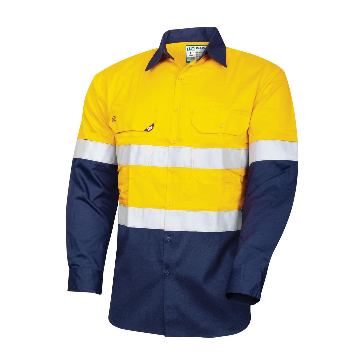 TRU WORKWEAR LIGHTWEIGHT VENTED L/S HI-VIS DRILL SHIRT WITH REFLECTIVE TAPE
