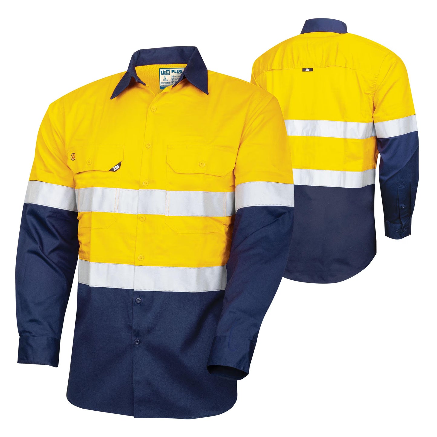 TRU WORKWEAR LIGHTWEIGHT VENTED L/S HI-VIS DRILL SHIRT WITH REFLECTIVE TAPE