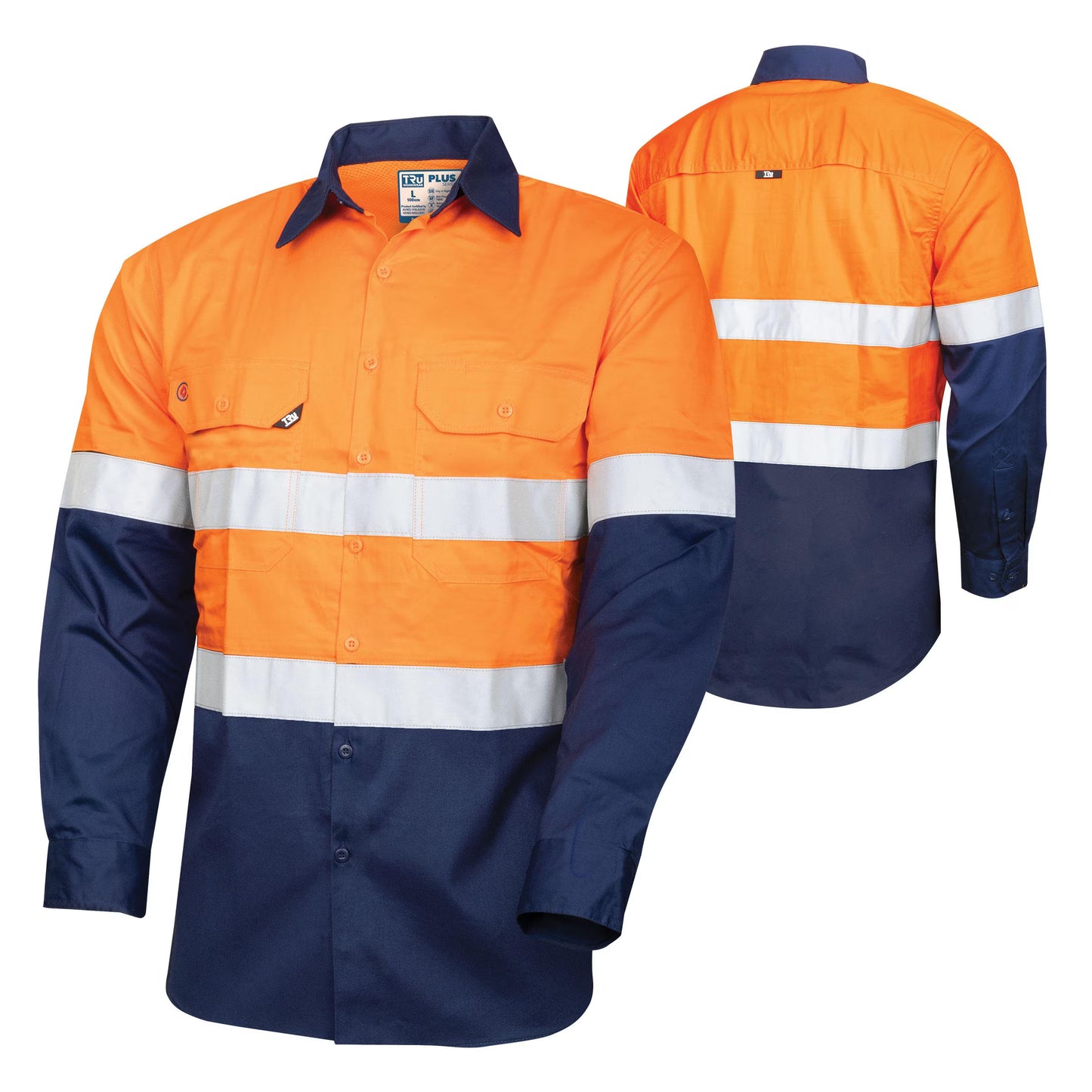 TRU WORKWEAR LIGHTWEIGHT VENTED L/S HI-VIS DRILL SHIRT WITH REFLECTIVE TAPE