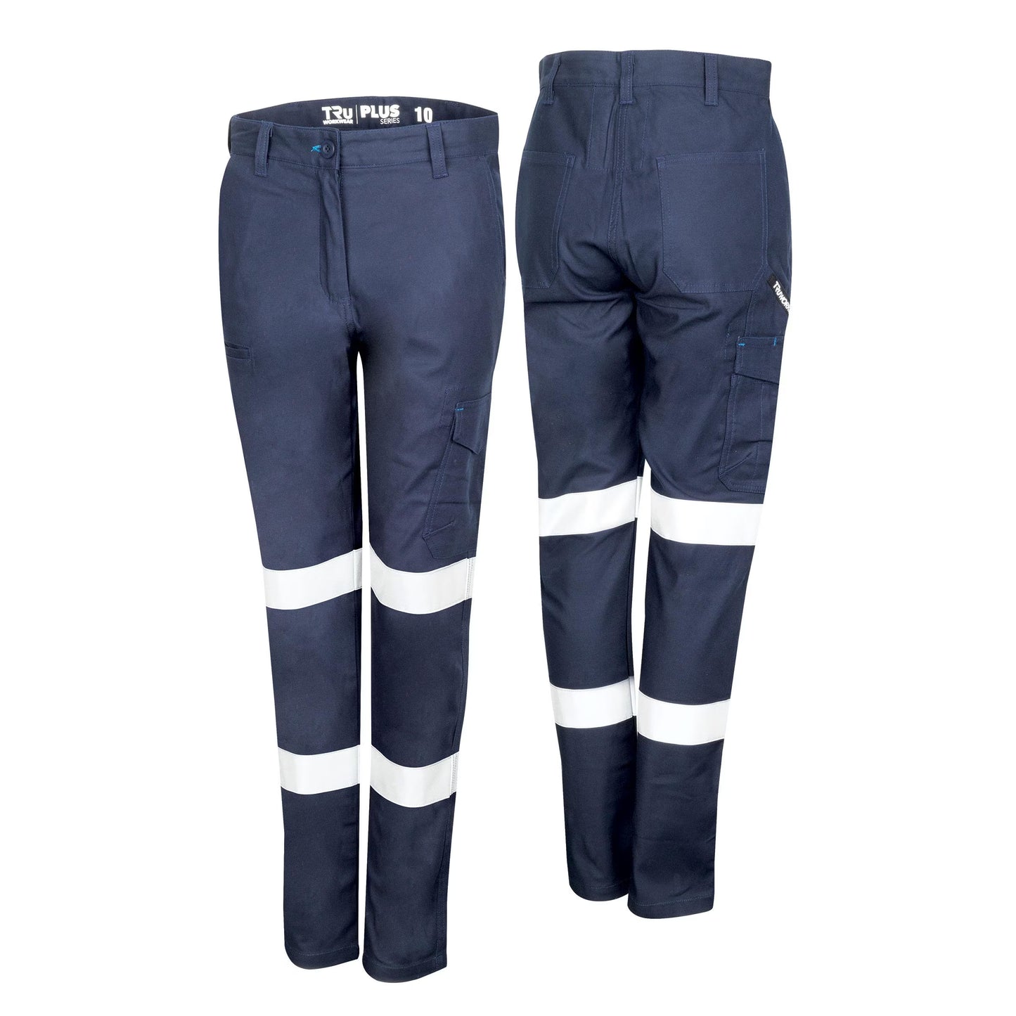TRU WORKWEAR MIDWEIGHT COTTON STRETCH CARGO TROUSERS WITH BIOMOTION REFLECTIVE TAPE