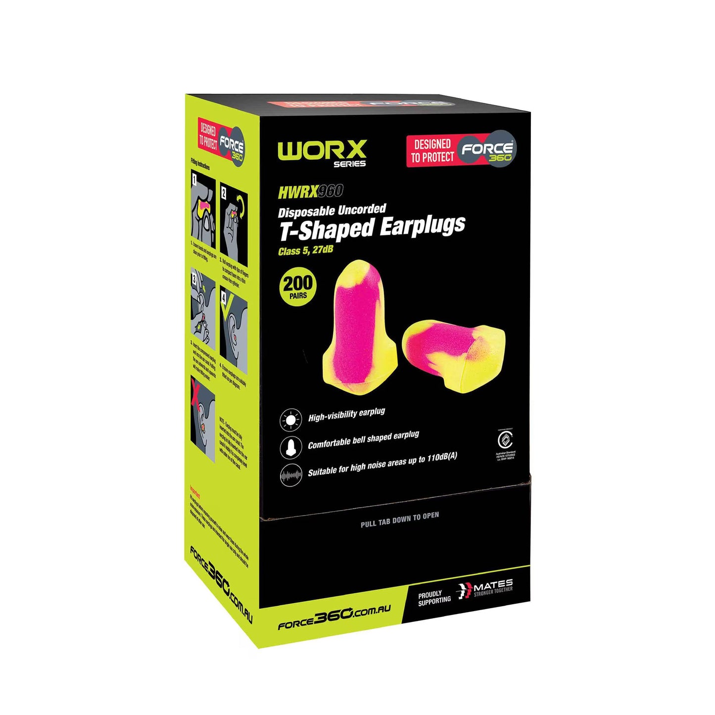 FORCE 360 T-SHAPED UNCORDED DISPOSABLE EARPLUG 200PK