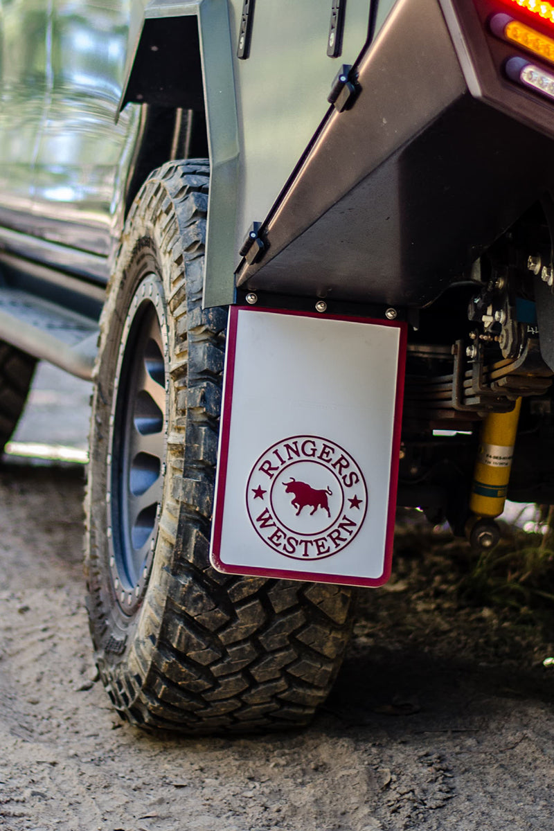 RINGERS WESTERN MUD FLAPS WHITE & BURGUNDY - RECTANGLE
