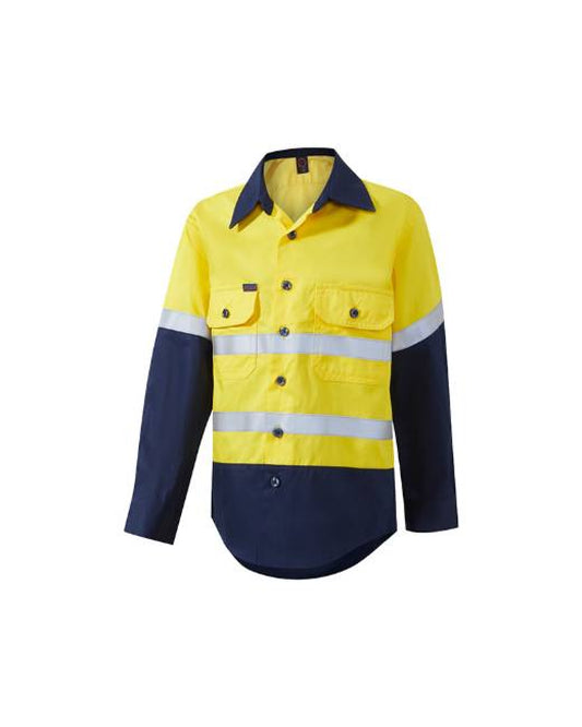 RITEMATE KIDS 2 TONE OPEN FRONT LONG SLEEVE SHIRT WITH REFLECTIVE TAPE