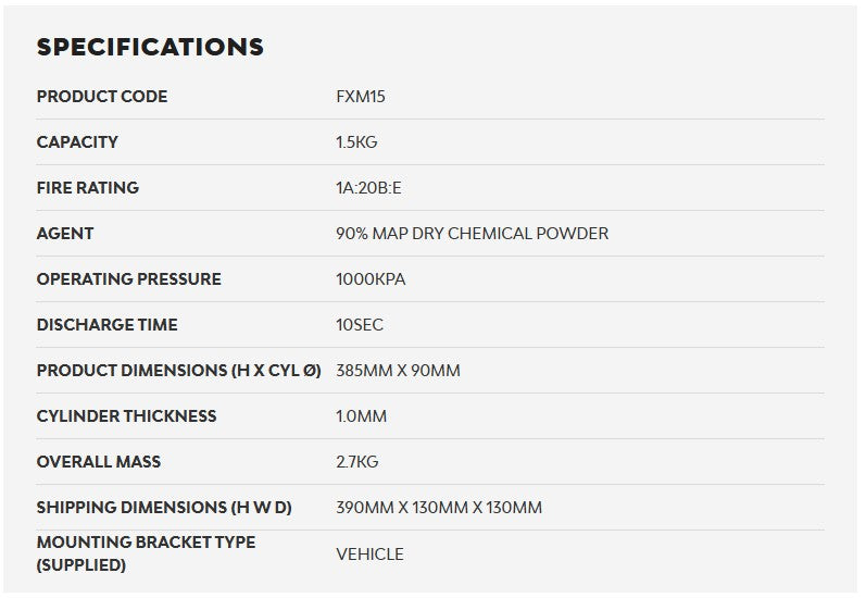 FIREX 1.5KG AB:E DRY POWDER FIRE EXTINGUISHER