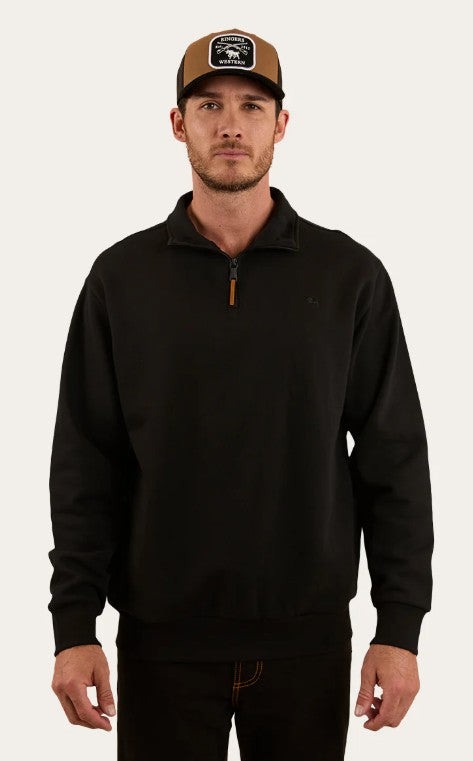RINGERS WESTERN STRAND MENS 1/4 ZIP CREW - BLACK