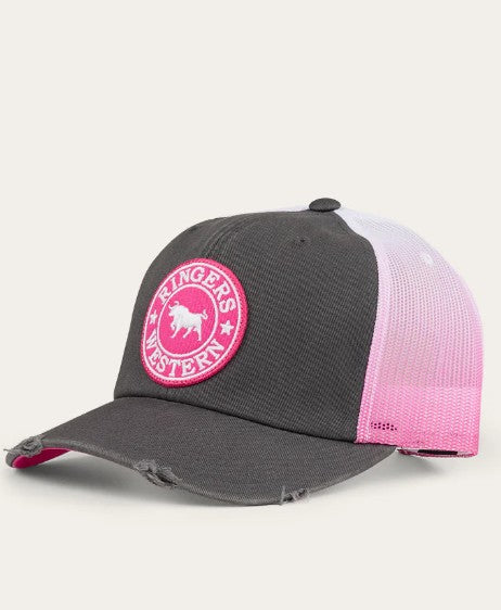 RINGERS WESTERN QUINN TRUCKER CAP GREY/CANDY