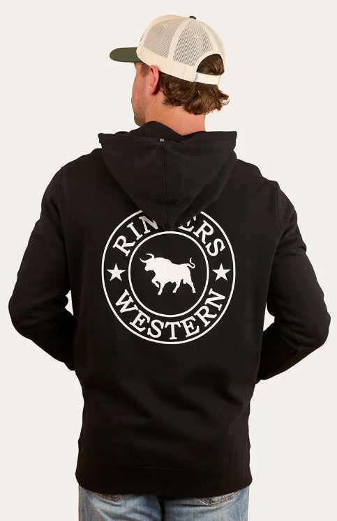 RINGERS WESTERN SIGNATURE BULL MENS PULLOVER HOODIE - BLACK/WHITE