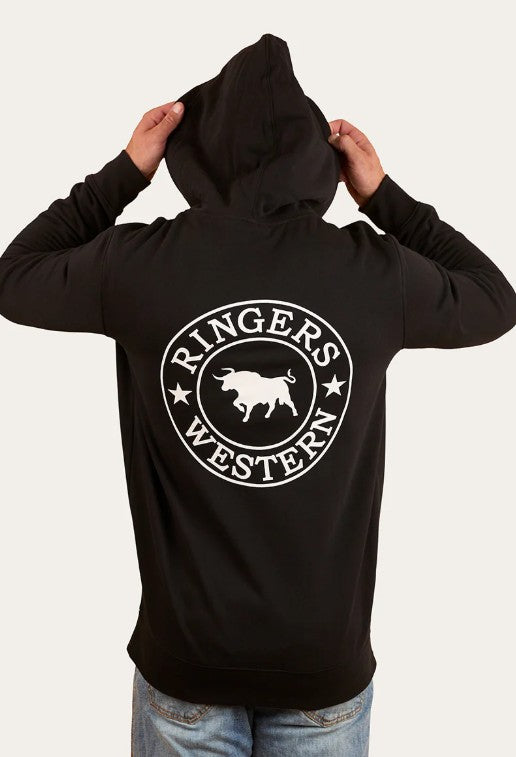 RINGERS WESTERN SIGNATURE BULL MENS PULLOVER HOODIE - BLACK/WHITE