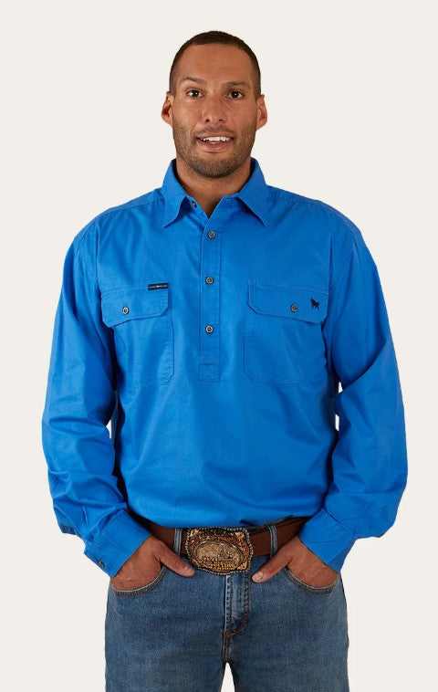 RINGERS WESTERN KING RIVER MENS HALF BUTTON WORK SHIRT - BLUE