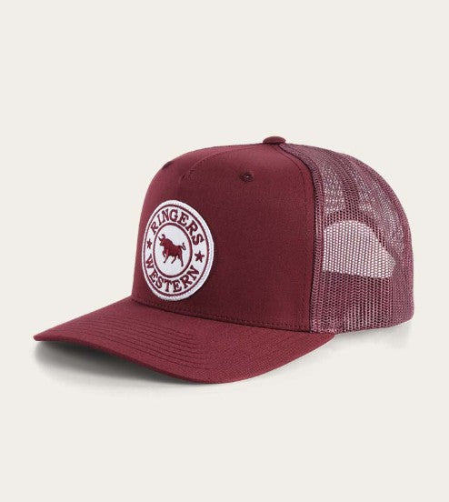 RINGERS WESTERN SIGNATURE BULL TRUCKER BURGUNDY WITH BURGUNDY & WHITE PATCH