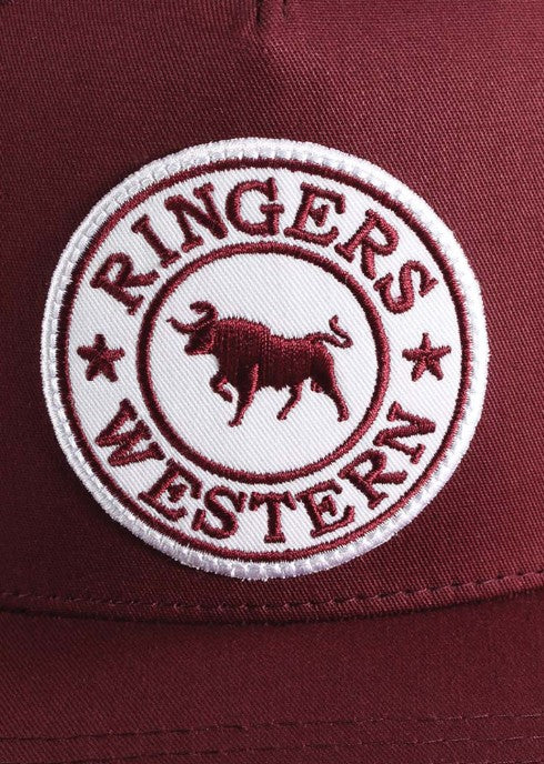 RINGERS WESTERN SIGNATURE BULL TRUCKER BURGUNDY WITH BURGUNDY & WHITE PATCH
