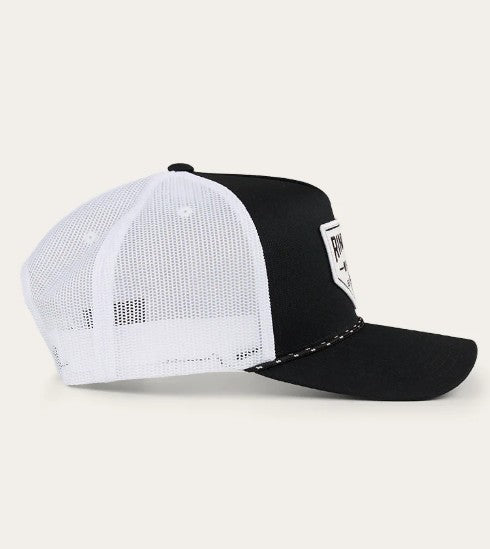 RINGERS WESTERN GARAGE TRUCKER CAP - BLACK WITH WHITE PRINT