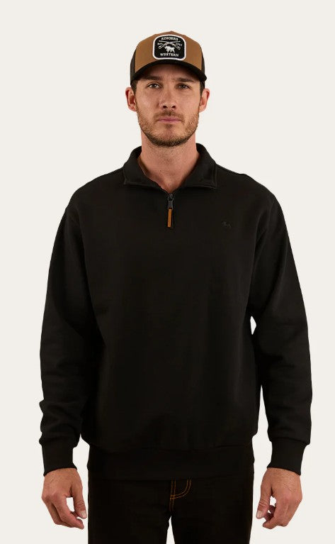 RINGERS WESTERN STRAND MENS 1/4 ZIP CREW - BLACK