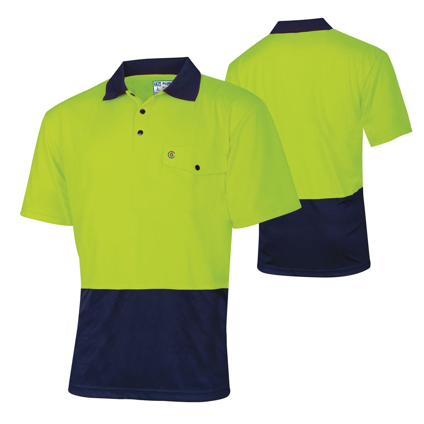 TRU WORKWEAR RECYCLED ANTI-MICROBIAL MICROMESH S/S TWO TONE HI-VIS POLO SHIRT