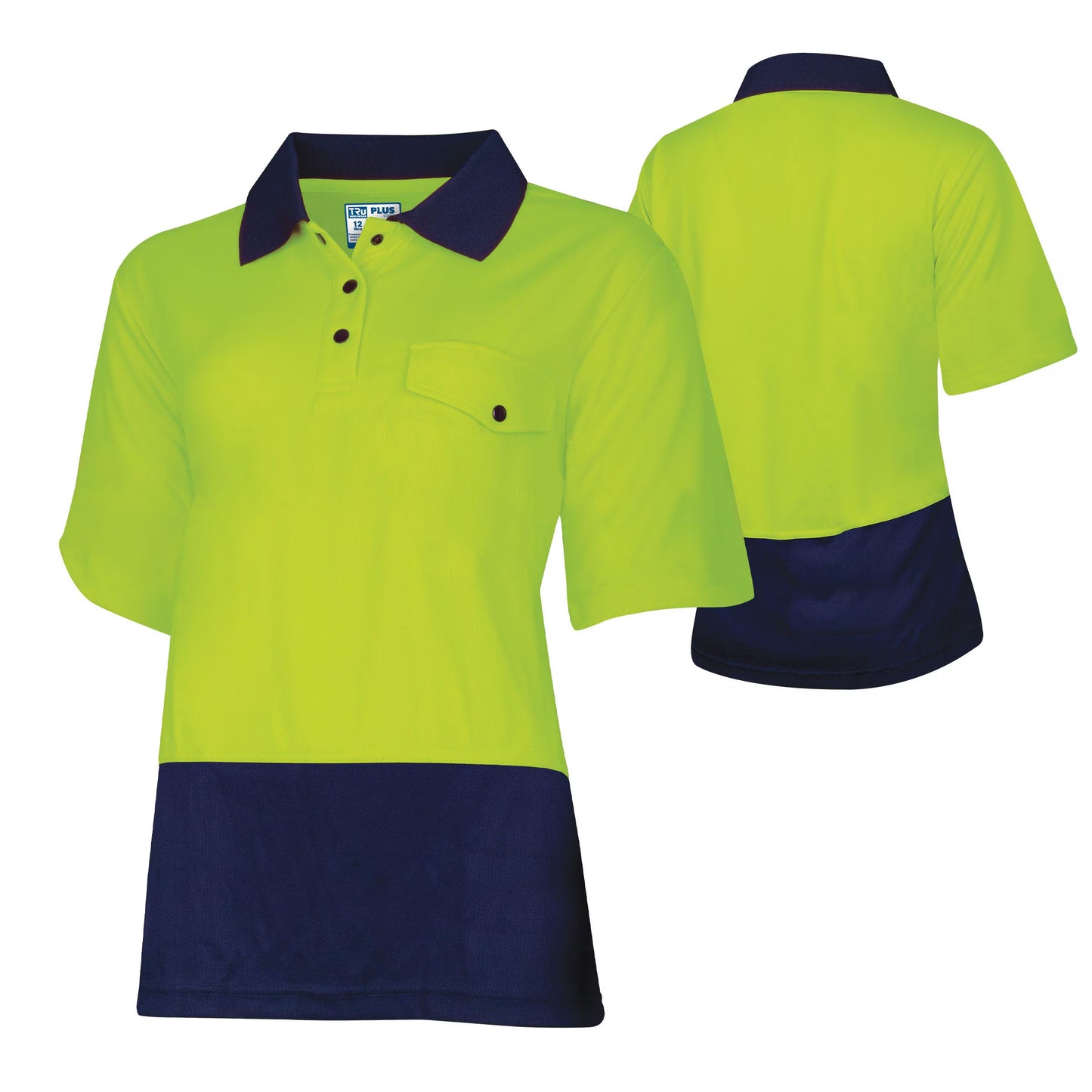TRU WORKWEAR RECYCLED WOMENS ANTI-MICROBIAL MICROMESH S/S TWO TONE HI-VIS POLO SHIRT
