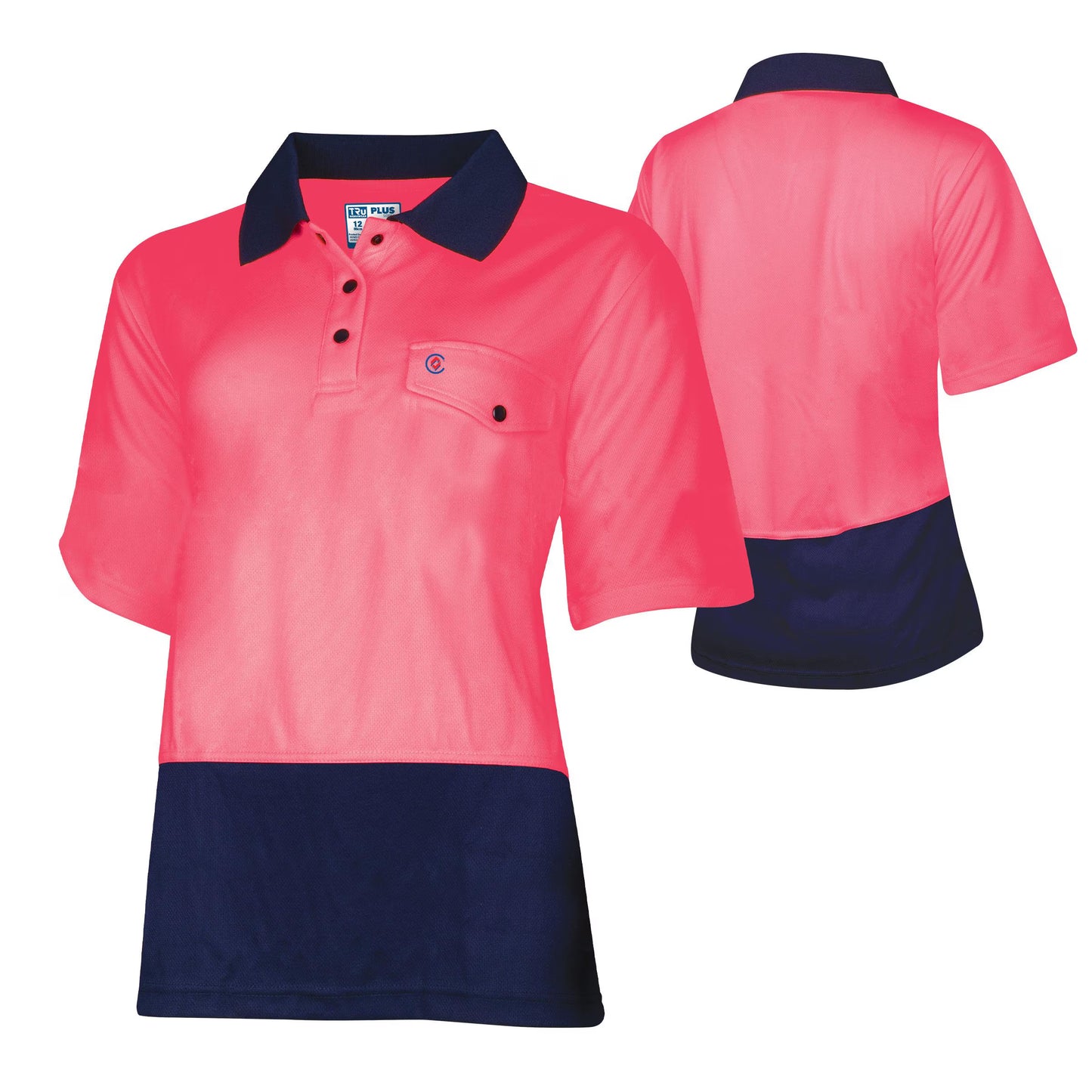 TRU WORKWEAR RECYCLED WOMENS ANTI-MICROBIAL MICROMESH S/S TWO TONE HI-VIS POLO SHIRT