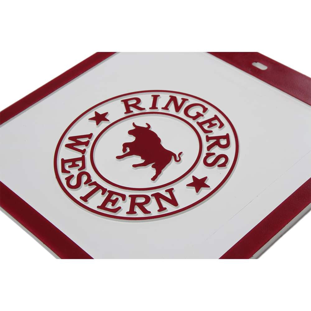 RINGERS WESTERN MUD FLAPS WHITE & BURGUNDY - SQUARE