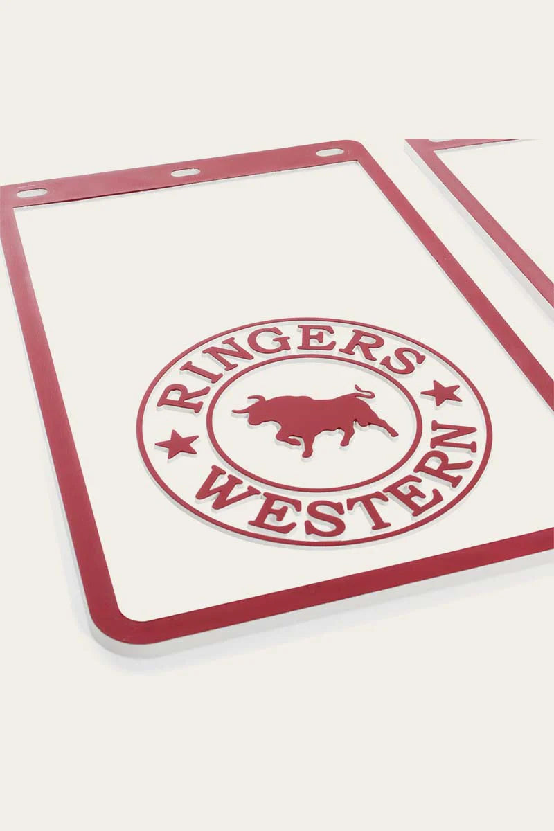 RINGERS WESTERN MUD FLAPS WHITE & BURGUNDY - RECTANGLE