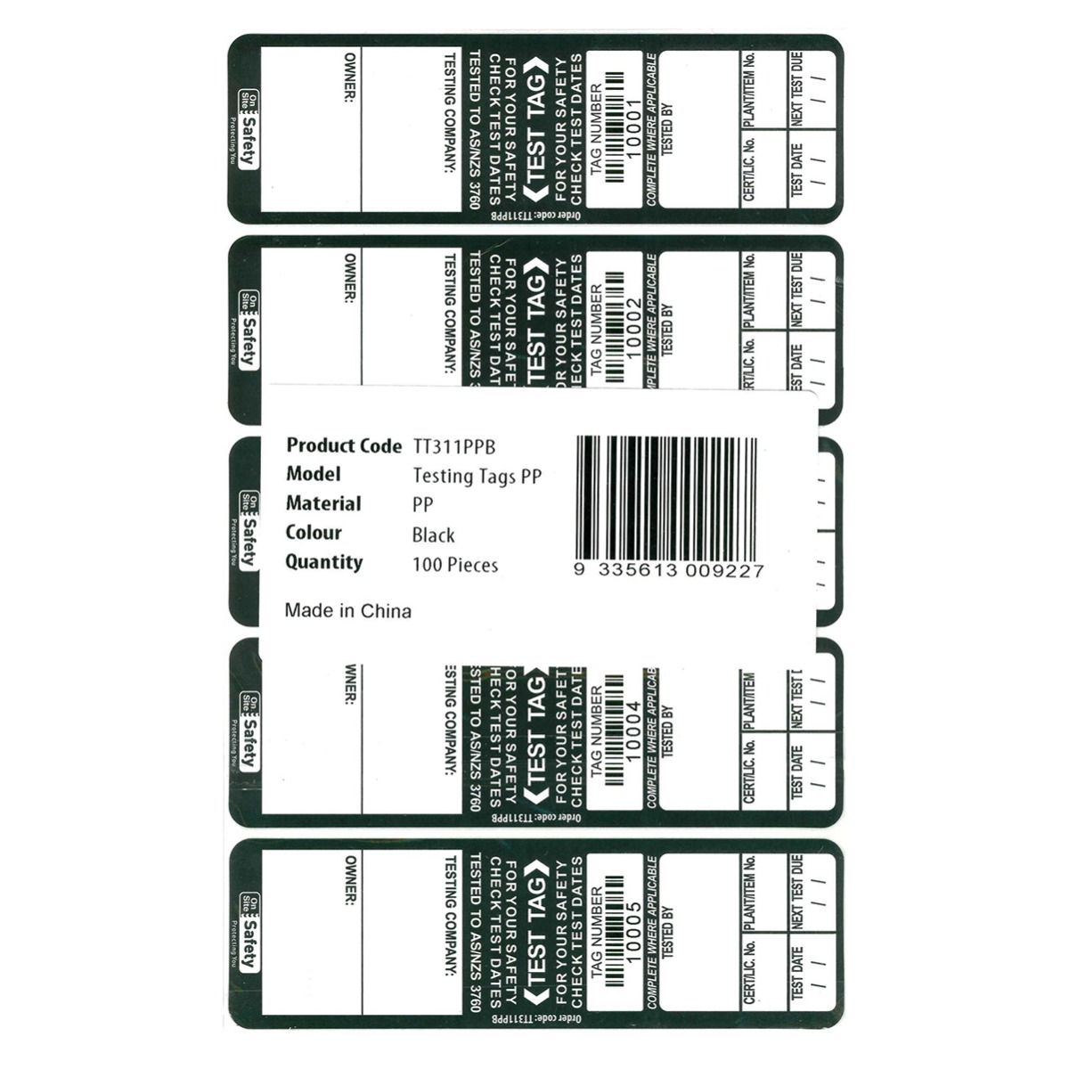 ON SITE SAFETY TESTING TAGS