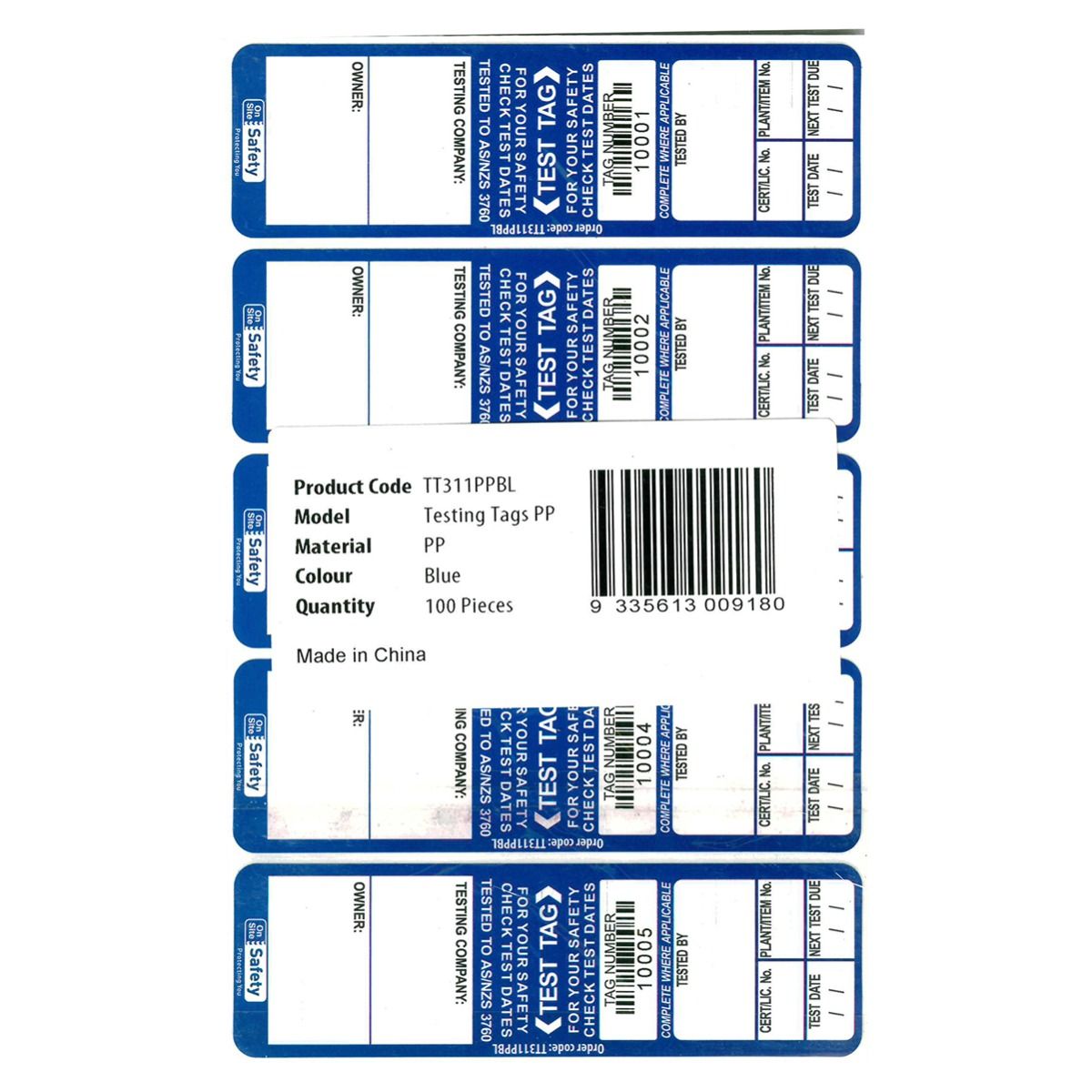 ON SITE SAFETY TESTING TAGS