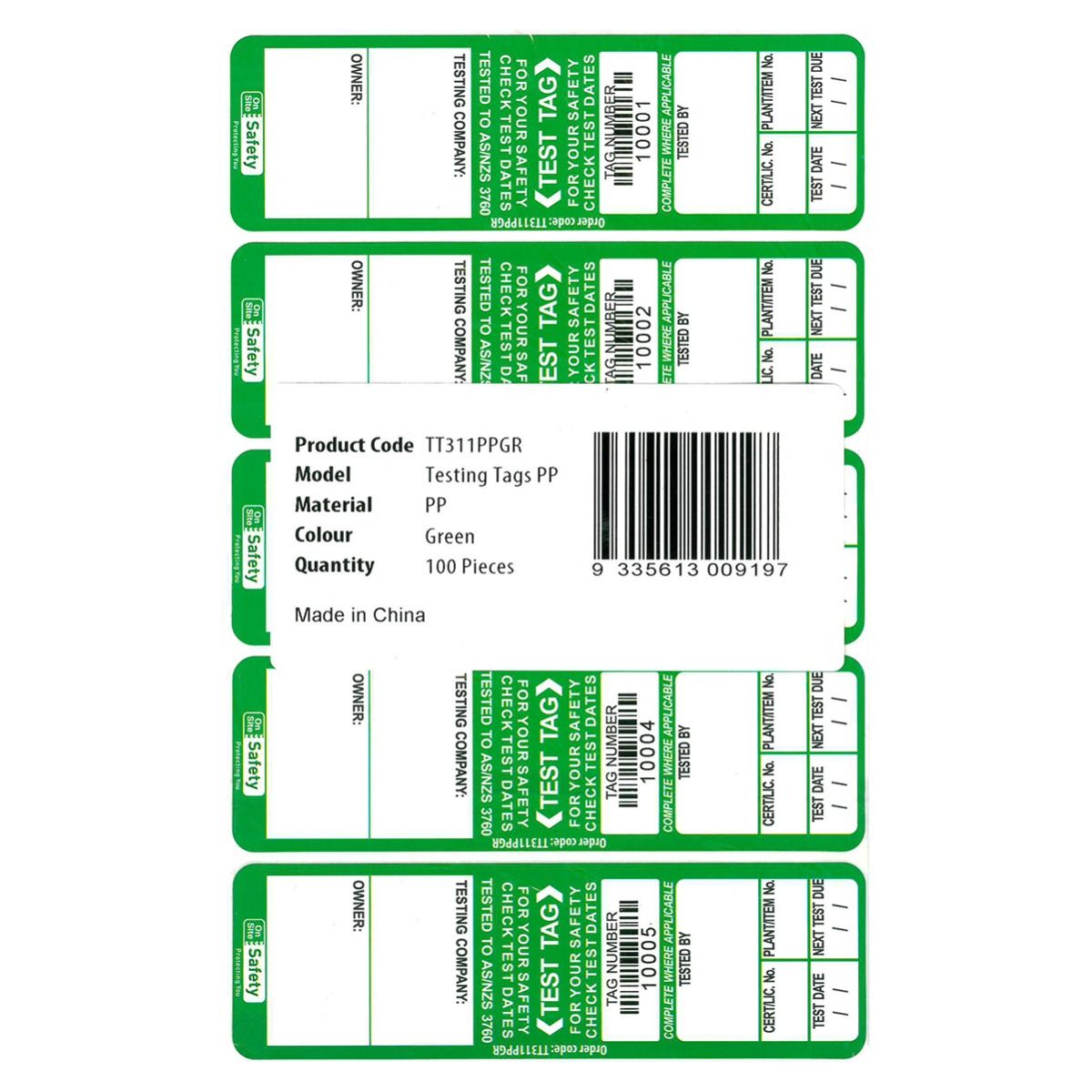 ON SITE SAFETY TESTING TAGS