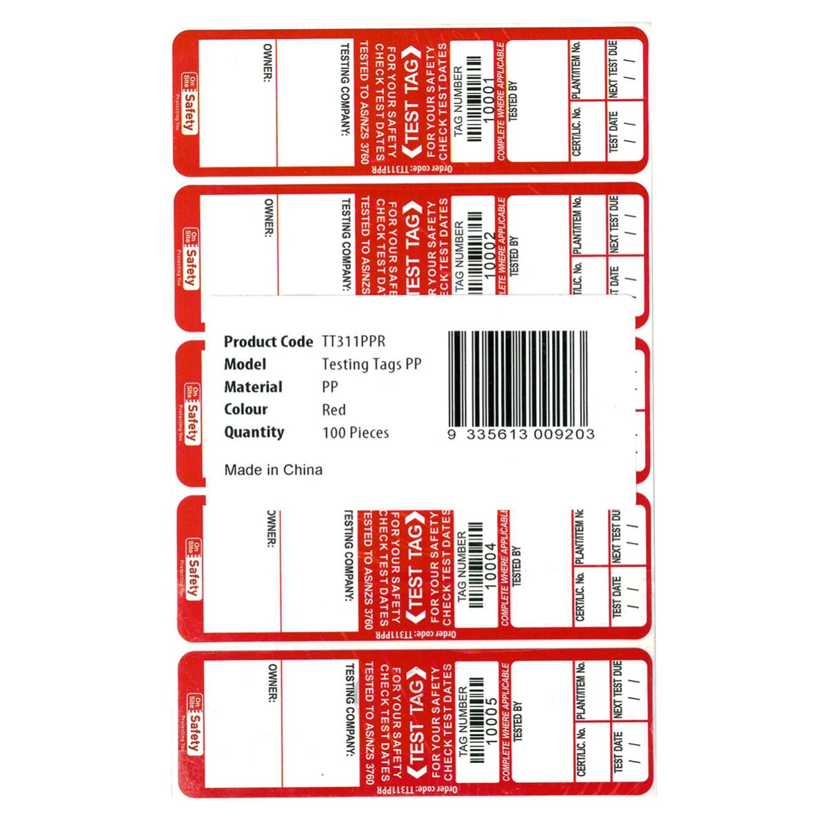 ON SITE SAFETY TESTING TAGS