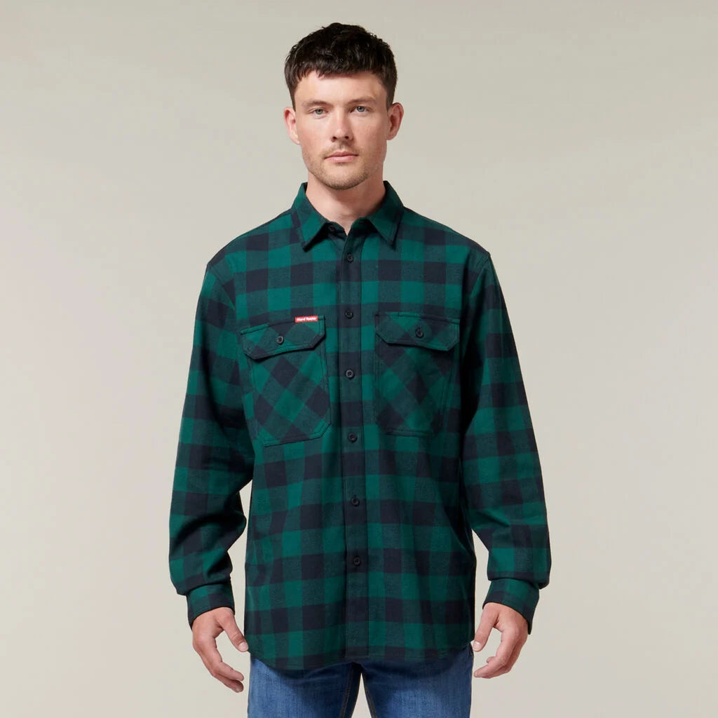 HARD YAKKA LONG SLEEVE CHECK FLANNEL COTTON WORK SHIRT
