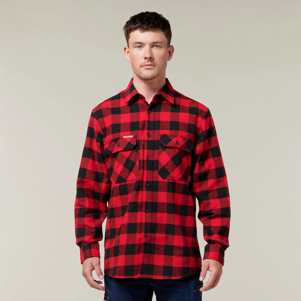HARD YAKKA LONG SLEEVE CHECK FLANNEL COTTON WORK SHIRT