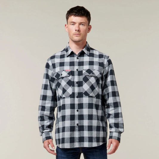 HARD YAKKA LONG SLEEVE CHECK FLANNEL COTTON WORK SHIRT