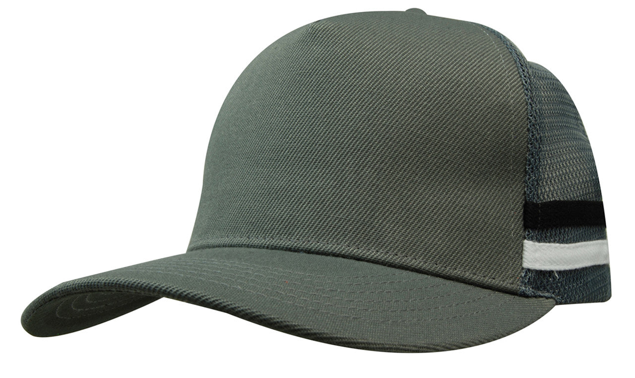 HEADWEAR AMERICAN PREMIUM TWILL/MESH DEEP FIT TRUCKER WITH STRIPES