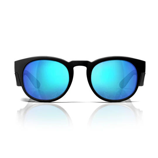 SAFESTYLE CRUISERS MATTE BLACK FRAME MIRROR BLUE POLARISED LENS UV400