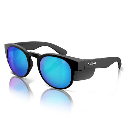 SAFESTYLE CRUISERS MATTE BLACK FRAME MIRROR BLUE POLARISED LENS UV400