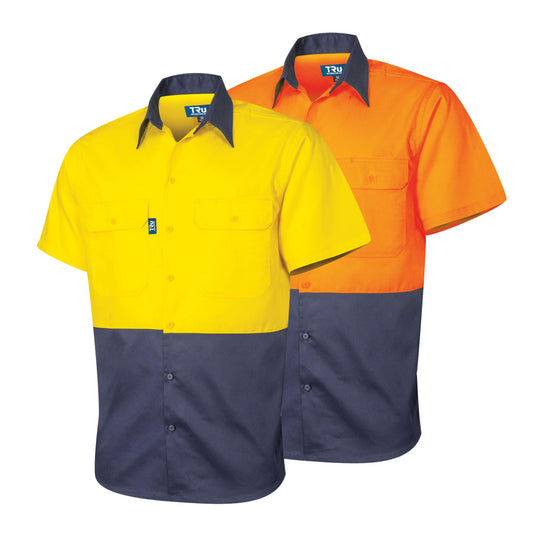 TRU WORKWEAR LIGHTWEIGHT VENTED SHORT SLEEVE HI-VIS DRILL SHIRT