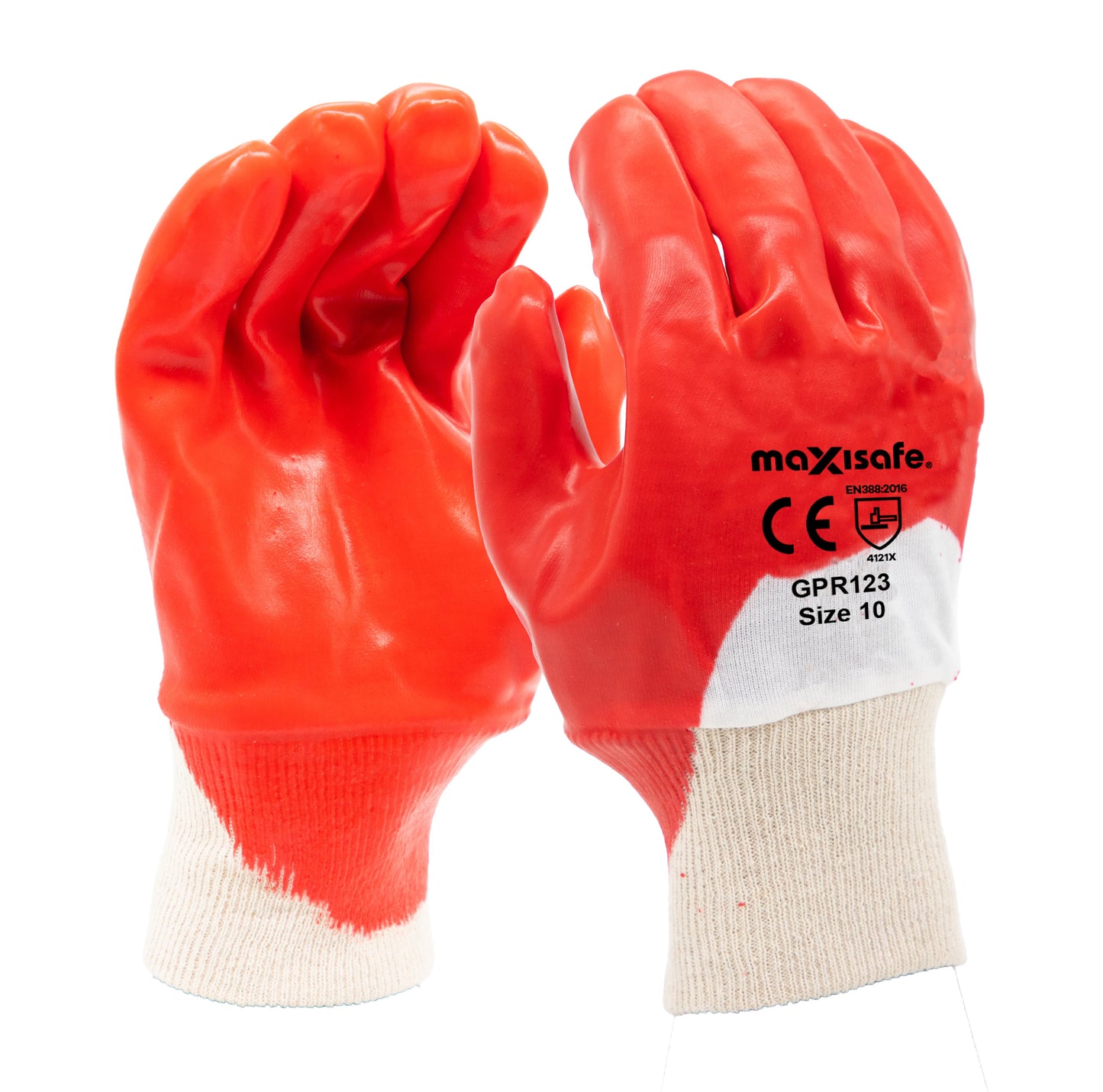 MAXISAFE RED PVC SINGLE DIPPED - KNIT WRIST