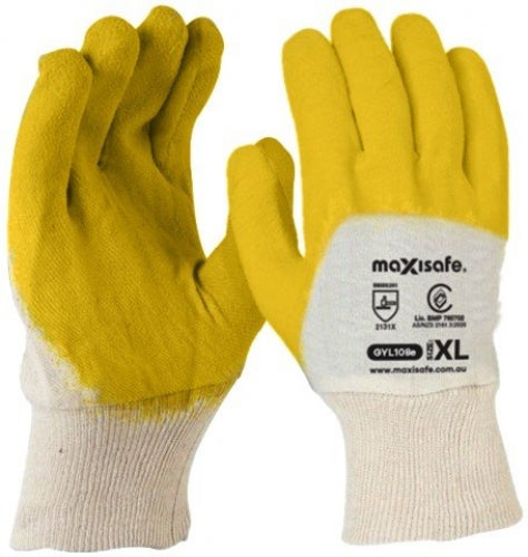 MAXISAFE ECONOMY YELLOW LATEX GLASS GRIPPER GLOVE