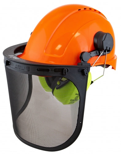 MAXISAFE FORESTRY KIT - ORANGE HELMET WITH MESH VISOR & EARMUFF